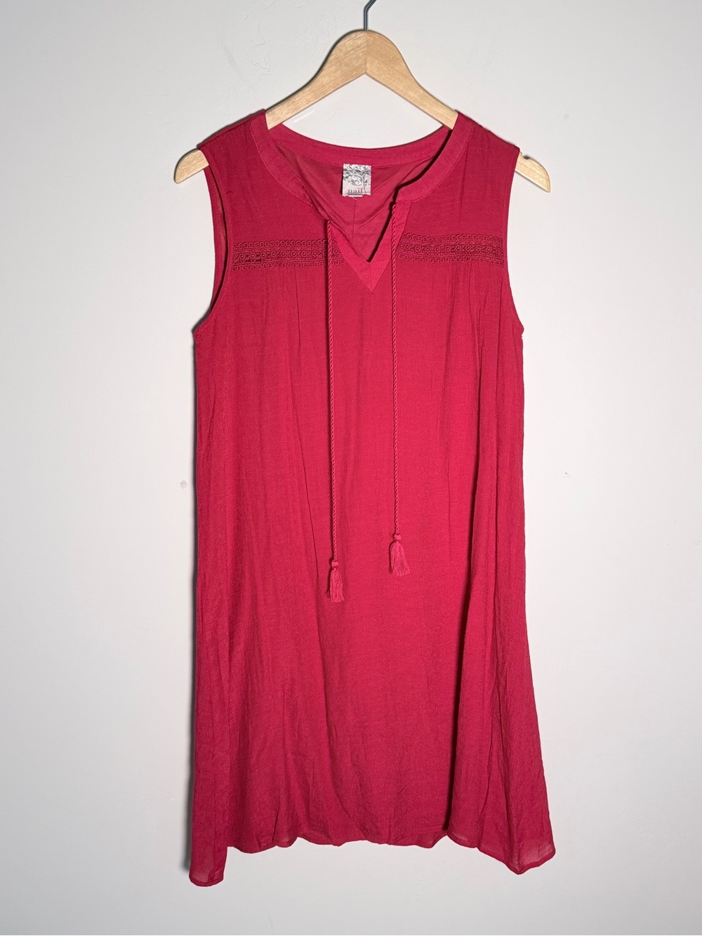 NAIF Red Sleeveless V-Neck Tassel Midi Dress